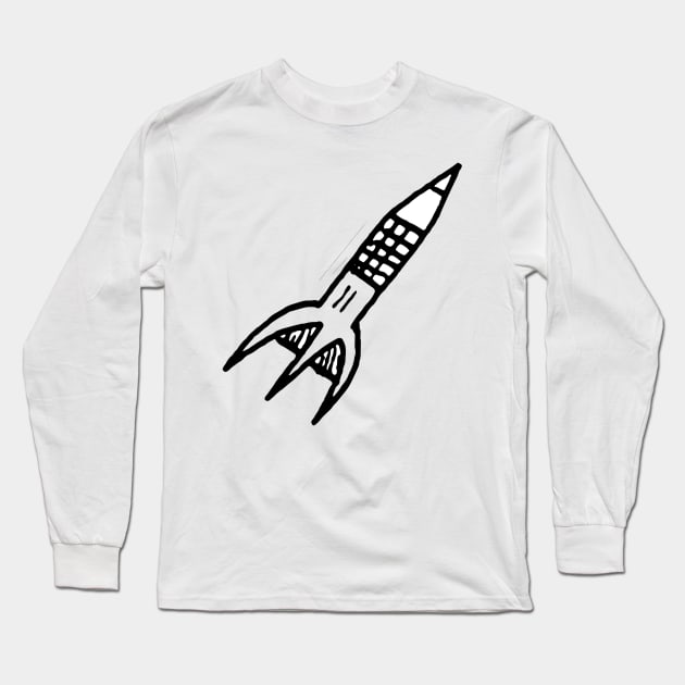 Space Rocket Doodle Art Long Sleeve T-Shirt by VANDERVISUALS